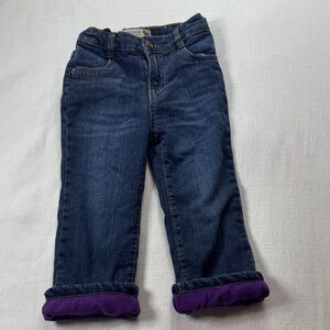 Wonderkids Toddler Girls Fleece Lined Bootcut Jeans Dark Wash Blue Purple 2T